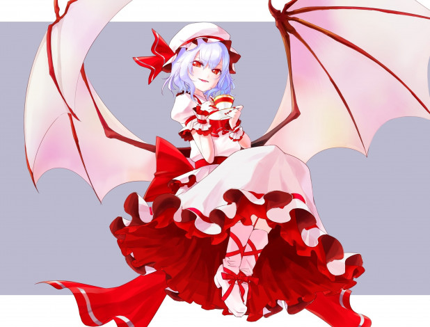 Обои картинки фото аниме, touhou, демон, девушка, взгляд, фон