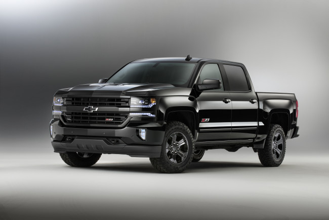 Обои картинки фото автомобили, chevrolet, 2016г, gmtk2, cab, crew, midnight, silverado, z71