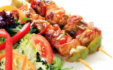 Картинка еда шашлык +барбекю мясо овощи салат