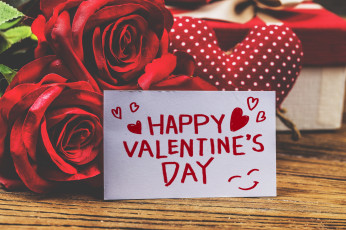 Картинка праздничные день+святого+валентина +сердечки +любовь розы надпись