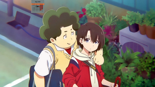 Обои картинки фото календари, аниме, 2018, двое, мальчик, взгляд