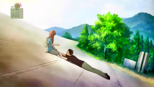 Обои картинки фото календари, аниме, природа, мальчик, взгляд, 2018, девочка