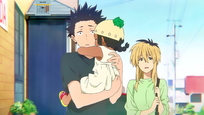 Обои картинки фото календари, аниме, взгляд, 2018, девушка, парень, ребенок