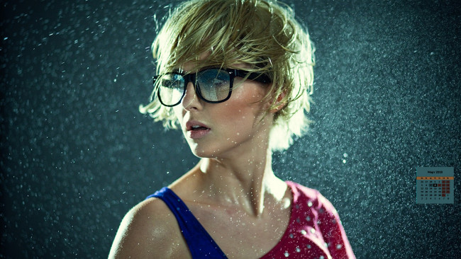 Обои картинки фото календари, девушки, очки, 2018, дождь, лицо