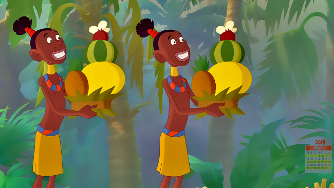 Обои картинки фото календари, кино,  мультфильмы, 2018, взгляд, человек, фрукты