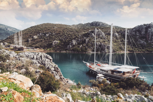 Обои картинки фото корабли, парусники, мачты, бухта