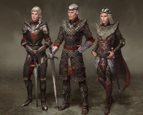 Картинка фэнтези люди девушки мужчина фон взгляд латы