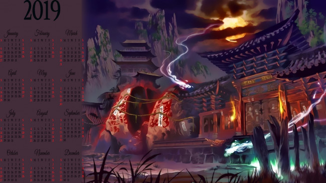 Обои картинки фото календари, фэнтези, здание, ночь