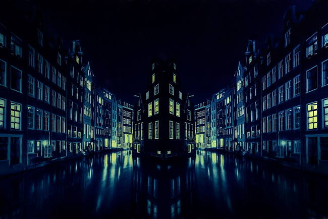 Обои картинки фото города, амстердам , нидерланды, amsterdam, город, ночь