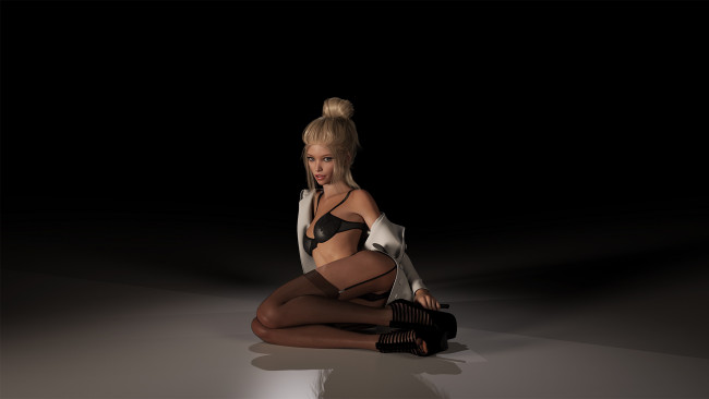 Обои картинки фото 3д графика, люди , people, чулки, взгляд, фон, девушка