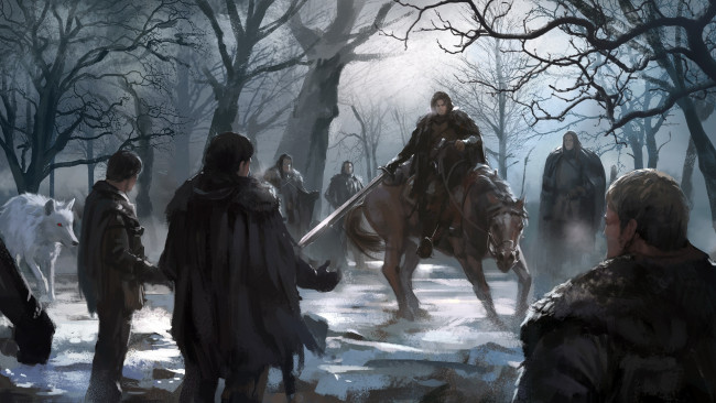 Обои картинки фото рисованное, кино, оружие, всадник, лошадь, волк, люди