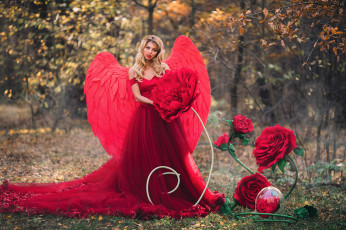 Картинка девушки -+блондинки +светловолосые блондинка крылья платье цветы парк осень
