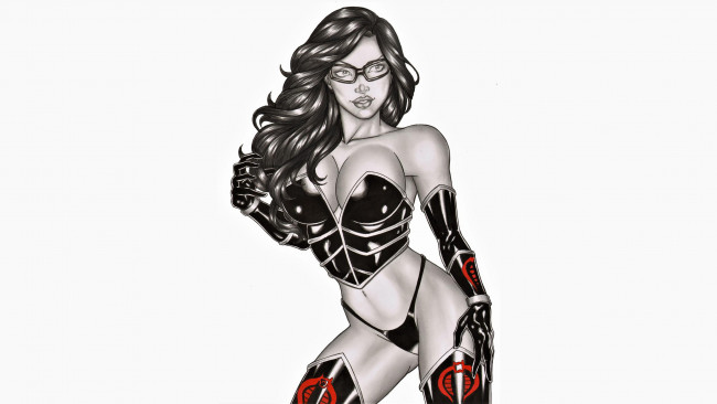 Обои картинки фото carlos braga, рисованное, девушка, фон, корсет, униформа, очки