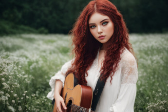 Картинка 3д+графика люди+ people гитара рыжие волосы