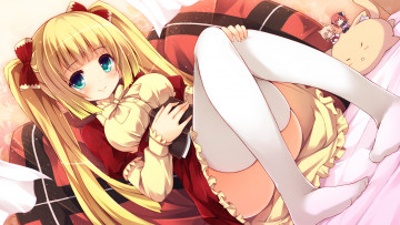 Картинка аниме *unknown другое длинные волосы девушка книга платье чулки зеленые глаза