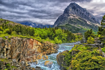 Картинка swiftcurrent falls glacier national park природа реки озера горы лес скалы каскад река