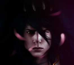 Картинка аниме bleach кучики бьякуя арт капитан шестой отряд парень брюнет взгляд лепестки лицо