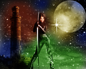 Картинка фэнтези фотоарт девушка поза взгляд земля фон расцветка