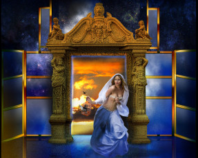 Картинка фэнтези фотоарт ворота клетка девушка