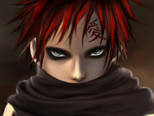 Картинка аниме naruto шарф взгляд тату иероглиф парень sabaku no gaara