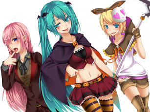 Картинка аниме vocaloid art goma azarasi hatsune miku kagamine rin megurine luka halloween девушки костюмы хеллоуин