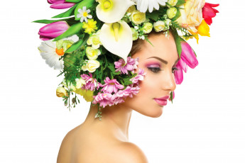 Картинка девушки -unsort+ лица +портреты девушка модель макияж губы цветы шея белый фон