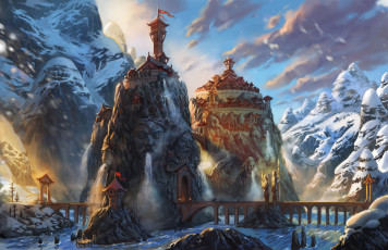 Картинка фэнтези иные+миры +иные+времена мосты горы башни мир иной