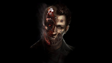 Картинка терминатор фэнтези роботы +киборги +механизмы красные глаза голова робот the terminator