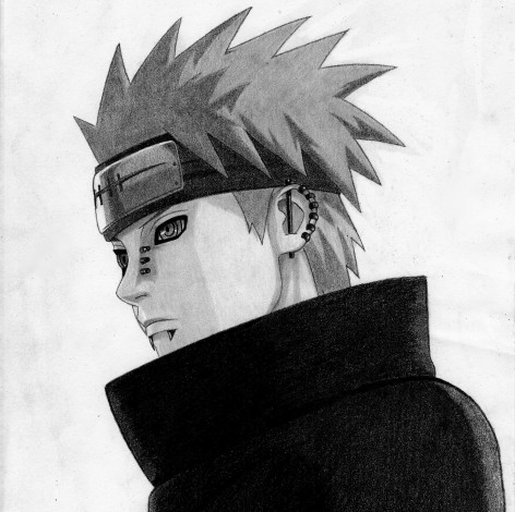 Обои картинки фото аниме, naruto, наруто, арт, карандаш, рисунок, акатцки, яхико, пейн, парень, пирсинги