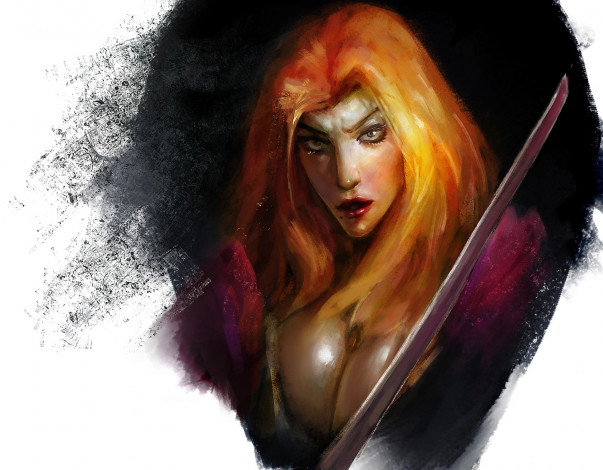 Обои картинки фото аниме, bleach, занпакто, рангику, мацумото, лейтинант, арт, девушка, портрет, взгляд, рыжая