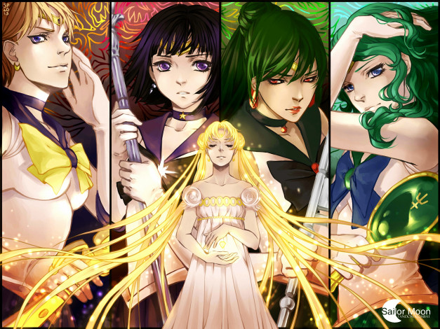 Обои картинки фото аниме, sailor moon, sailor, moon, pluto, saturn, uranus, neptune