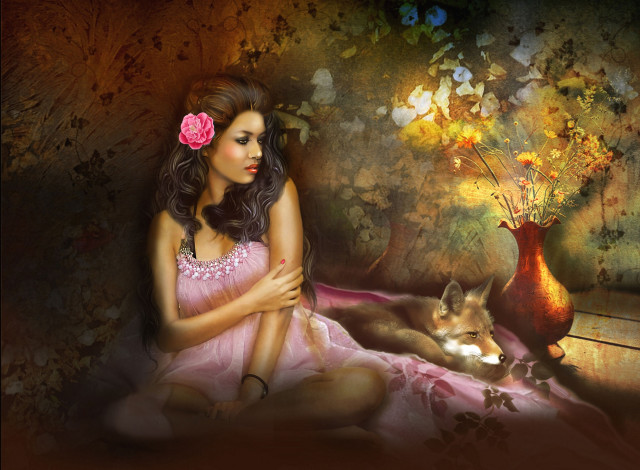 Обои картинки фото фэнтези, девушки, лиса, девушка