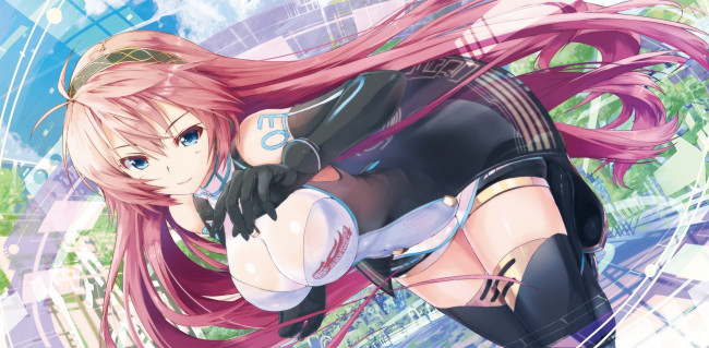 Обои картинки фото vocaloid, аниме, вокалоид, art, грудь, улыбка, megurine, luka, девушка, daidou