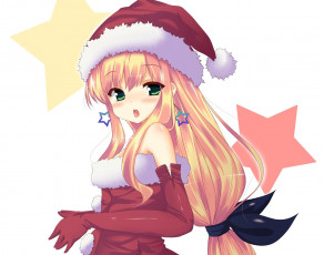 Картинка аниме зима +новый+год +рождество фон девушка взгляд