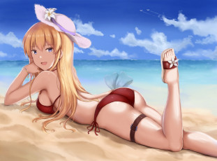 Картинка аниме unknown +другое cai geng пляж лето девушка