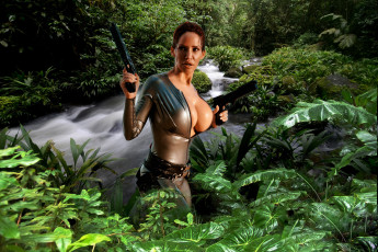 обоя bianca beauchamp, девушки, bianca, beauchamp, lara, croft, девушка, модель, рыжеволосая, джунгли, тропики, пистолеты, природа