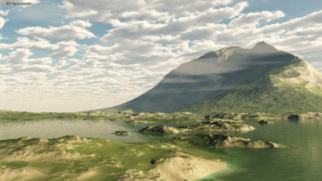 Картинка 3д+графика природа+ nature облака вершина вода