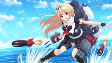 Картинка аниме kantai+collection девушка взгляд фон оружие
