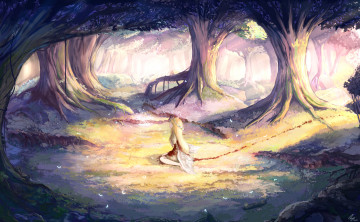 Картинка аниме unknown +другое лес девушка кровь