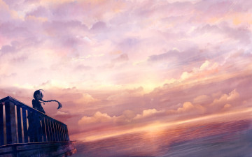 Картинка аниме unknown +другое арт закат девушка