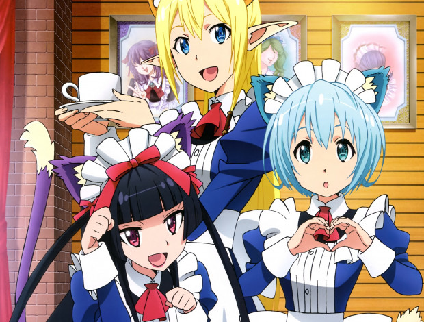 Обои картинки фото аниме, gate, девушки, врата