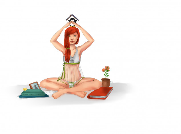 Обои картинки фото компьютеры, linux, логотип, фон, взгляд, девушка