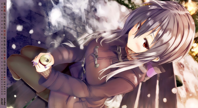 Обои картинки фото календари, аниме, взгляд, девушка