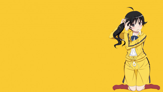 Обои картинки фото аниме, bakemonogatari, фон, взгляд, девушка