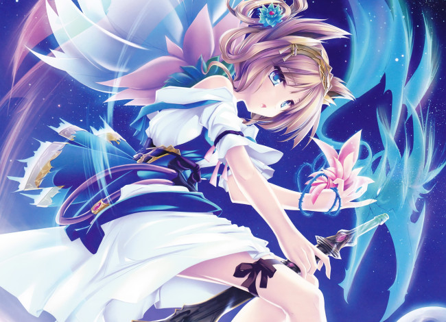 Обои картинки фото аниме, оружие,  техника,  технологии, фон, взгляд, девушка