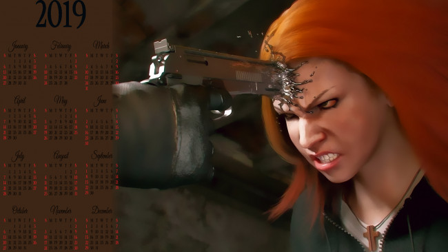 Обои картинки фото календари, фэнтези, оружие, девушка, пистолет