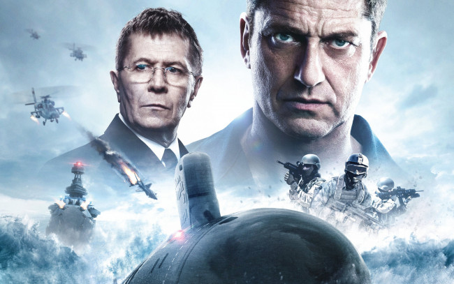 Обои картинки фото hunter killer , 2018, кино фильмы, hunter killer, промо, постер, боевик, триллер, главные, герои, джерард, батлер, гари, олдман, командир, джо, гласс, адмирал, чарльз, доннеган