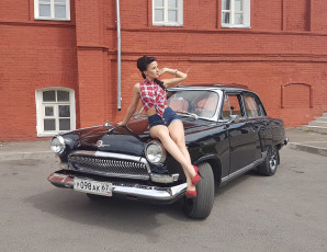 Картинка газ-+21+волга автомобили -авто+с+девушками газ- 21 волга автомобиль чёрный классика ретро девушка