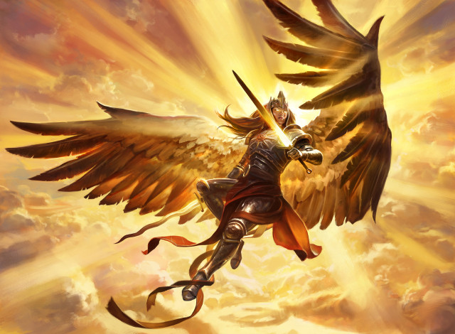 Обои картинки фото magic,  the gathering - amonkhet, видео игры, девушка, фон, крылья, меч, латы