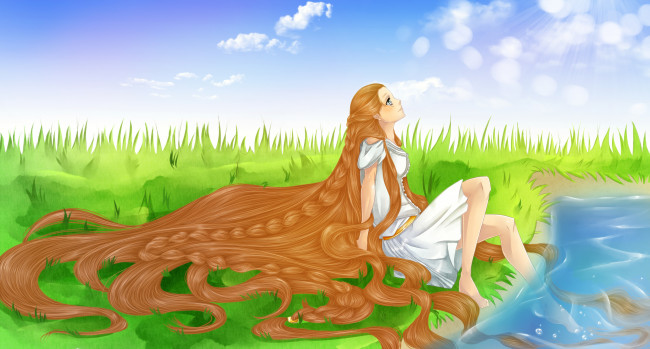 Обои картинки фото аниме, unknown,  другое , девушка, фон, волосы